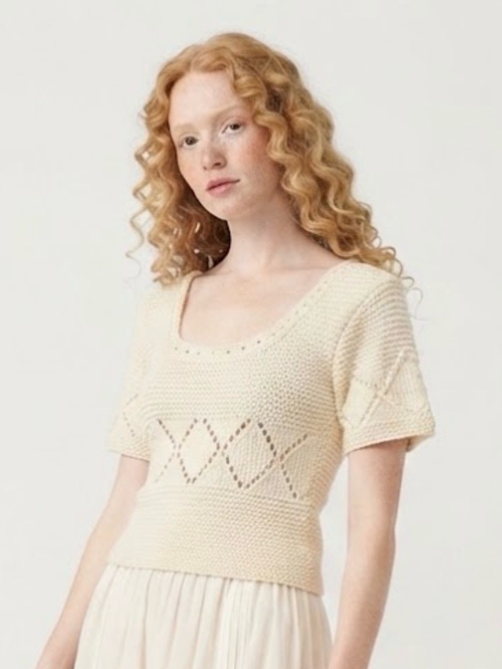 Millay Vintage 100% Wool Hand Knit Short Sleeve Cropped Sweater SZ Large